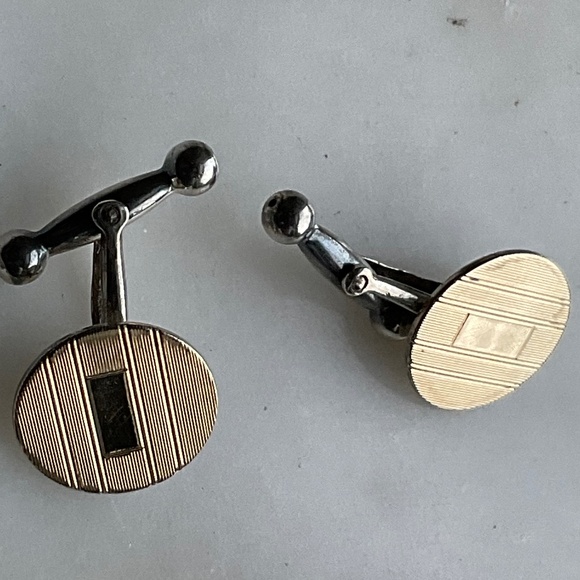 Vintage Art Deco Cufflinks 14k Yellow Gold & Sterling Silver Engravable - Picture 3 of 8